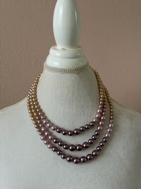 Vintage Czech Republic 3-Strand Ombré Glass Pearl Necklace